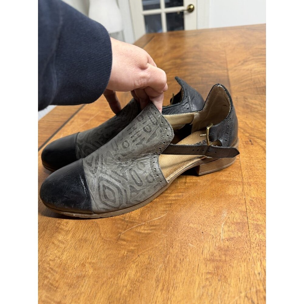 Jafa Women’s 9 EU 39 Black Gray Leather Academia Oxford Side Buckle Flats Loafer